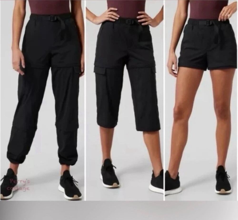 Athleta Trekkie Convertible Hike Pant Women 0 Black Nylon Stretch Ripstop Climb - Picture 1 of 13